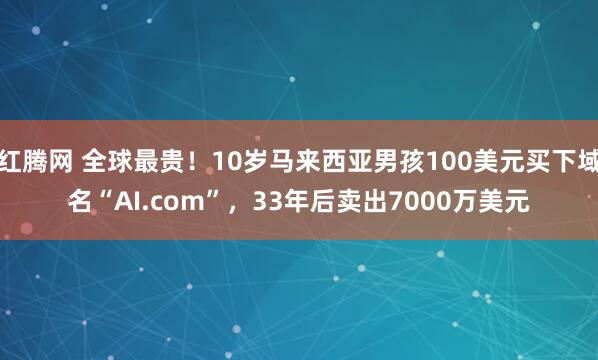 红腾网 全球最贵！10岁马来西亚男孩100美元买下域名“AI.com”，33年后卖出7000万美元